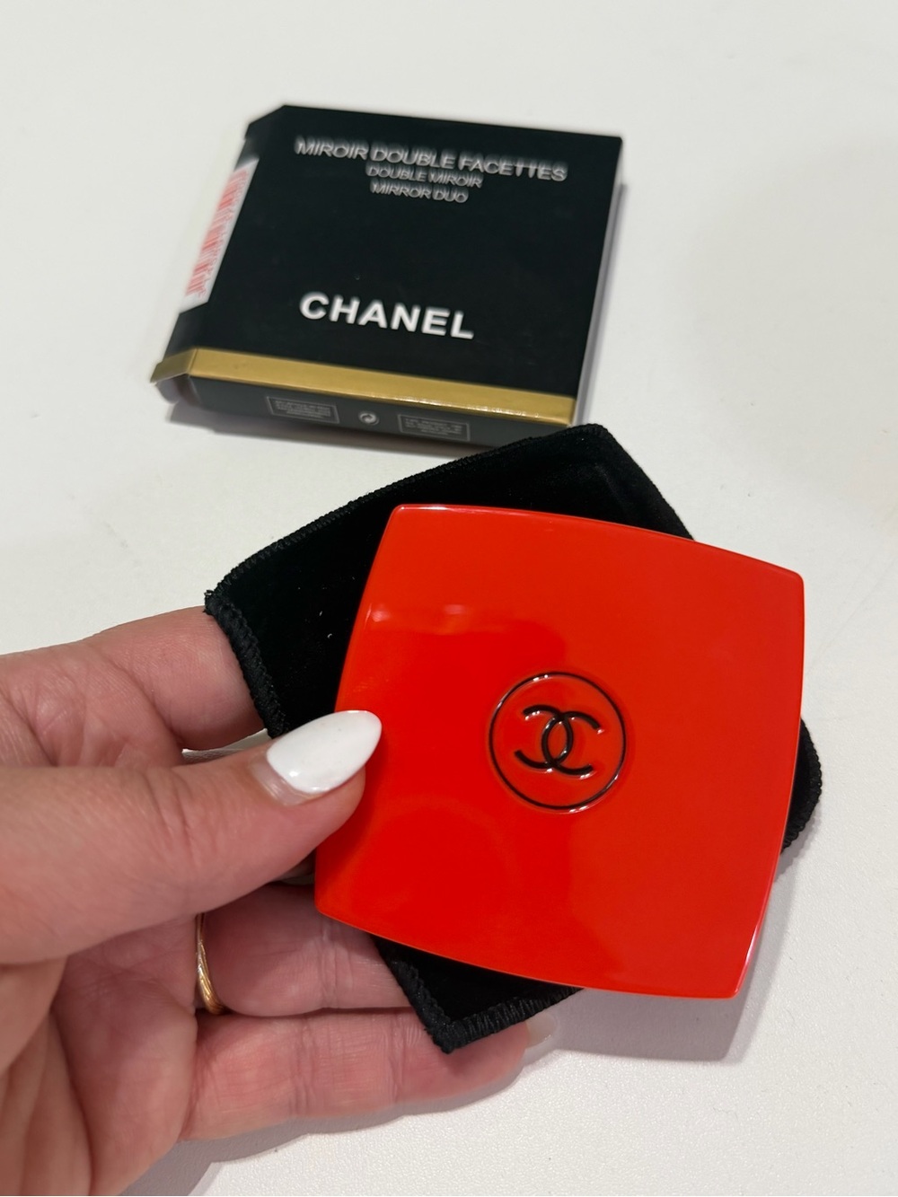 CHANEL Red Square Compact Mirror with Interlocking CC Logo